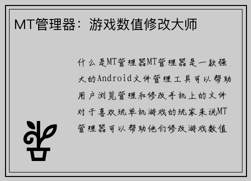 MT管理器：游戏数值修改大师