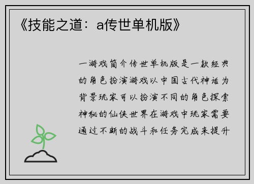 《技能之道：a传世单机版》